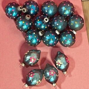 Vintage 15 Shiny Brite Stencil Glass Christmas Round Christmas Ornament Blue